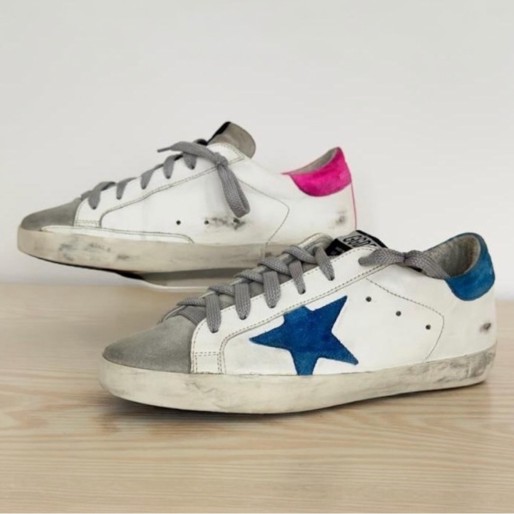Golden Goose Women’s Superstar Limited Edition Mismatched Sneakers Blue Pink 7 - Picture 3 of 15